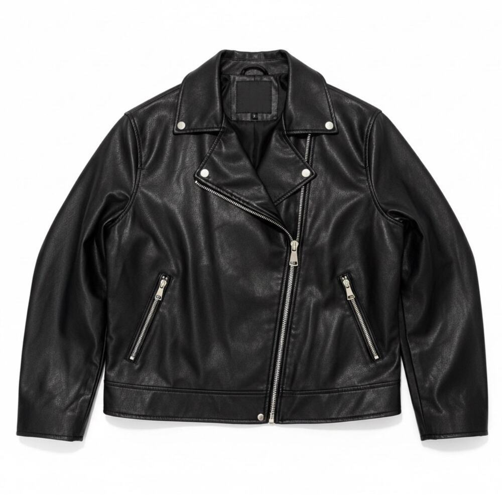 Missguided Black Faux Leather Moto Biker Jacket Black Zip Up Women 8 Edgy Winter